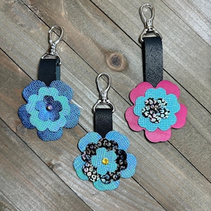 Leather Flower Purse Charm, Handmade Genuine Leather Flower Keychain, Leather Purse Accessory