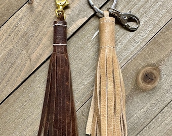 Brown Leather Tassel, Handmade Tan Leather Purse Tassel