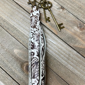 Handmade Genuine Leather Tassel, White and Brown Leather Tassel