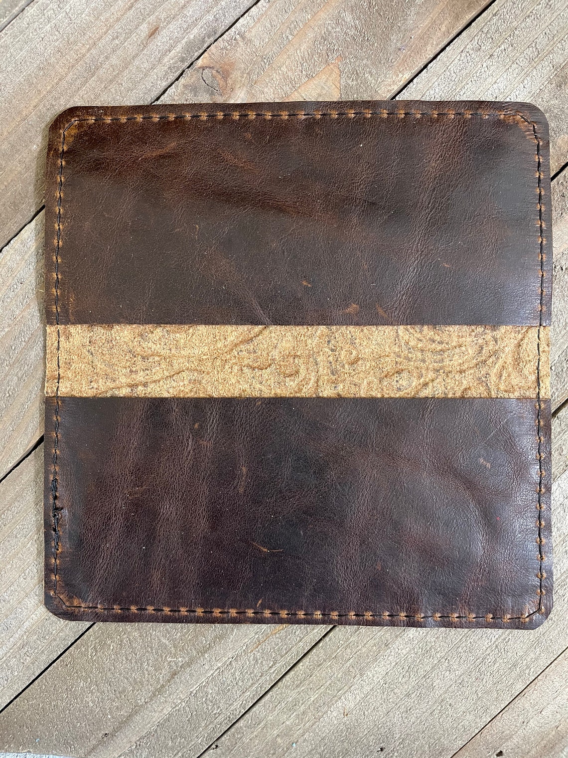 Western Genuine Leather Checkbook Cover Brown Leather Etsy