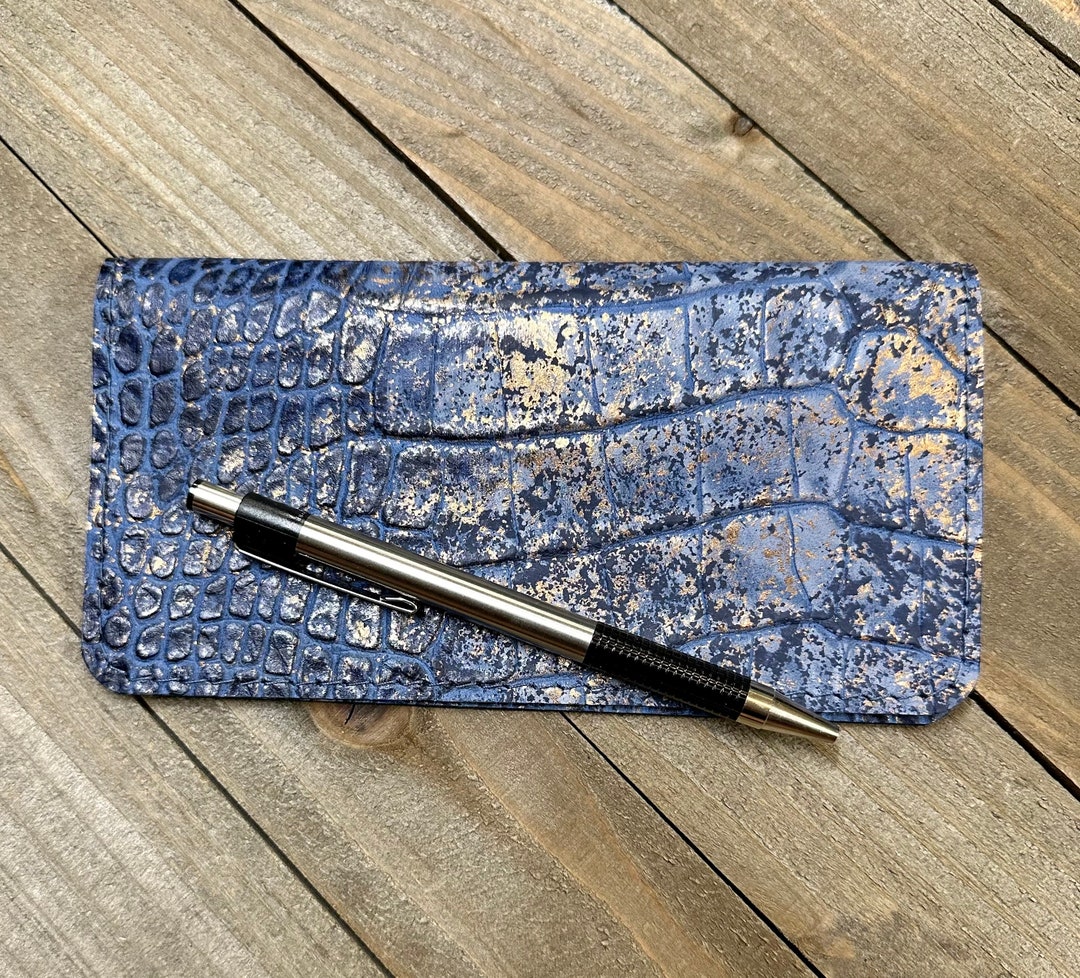 Blue and Gold Italian Leather Checkbook Cover, Leather Duplicate ...