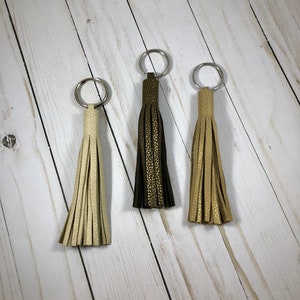 Brown and Gold Leather Tassel Keychain, Handmade Leather Tassel, Handmade Leather Keychain, Leather Key Fob Tassel, Leather Purse Accessory