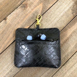 Genuine Leather Ear Bud Pouch, Clip on Earbud Pouch, Black Zip Leather Earbud Pouch, Handmade Black Leather Coin Purse