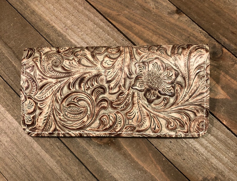 Western Genuine Leather Checkbook Cover Duplicate Leather Etsy