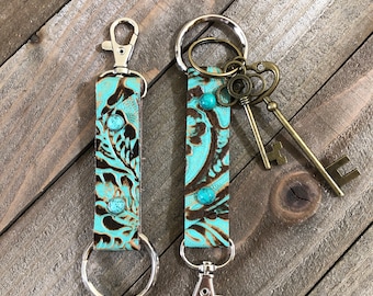Genuine Western Leather Key Fob, Western Leather Keychain, Handmade Leather Keychain,
