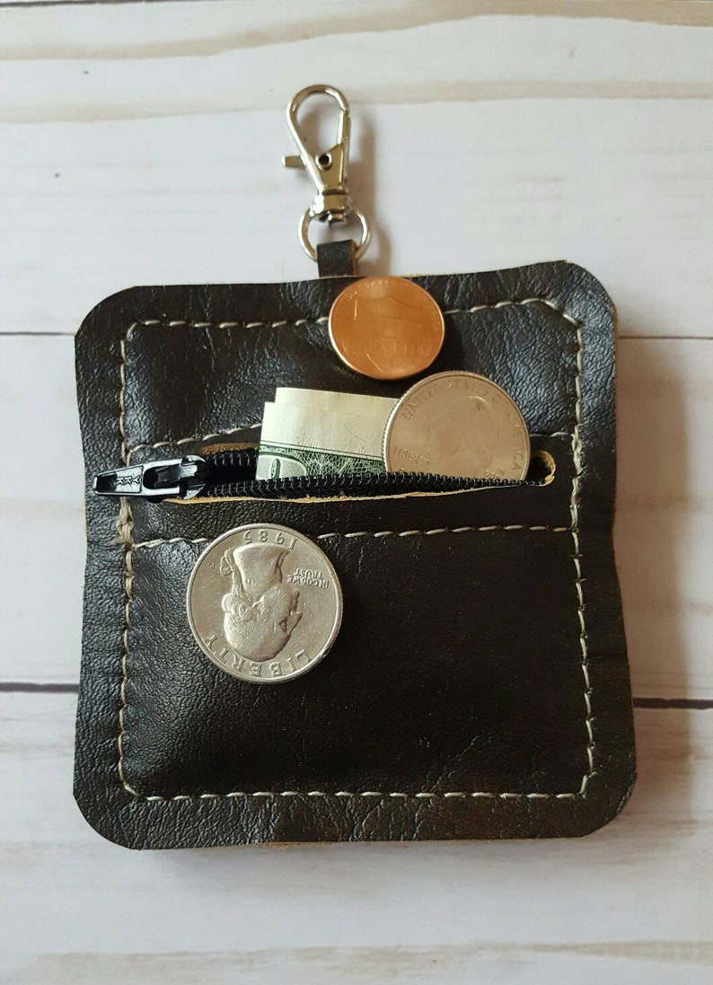 Leather Coin Purse Dark Brown Earbud Pouch Zip Leather Earbud Pouch Handmade Brown Leather Coin Purse Zip Leather Coin Pouch