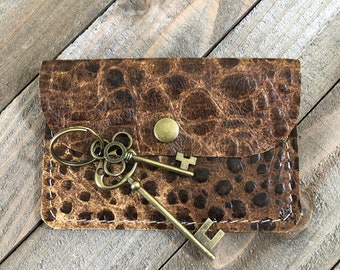 Gator Leather Coin Purse, Portabiglietti da visita in pelle genuina fatta a mano, Snap Coin Purse, ID Card Holder Pelle, Regalo per lei