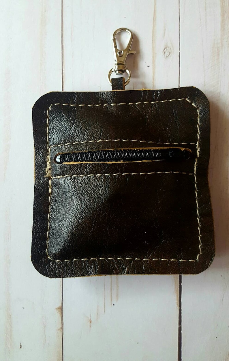 Leather Coin Purse Dark Brown Earbud Pouch Zip Leather Earbud Pouch Handmade Brown Leather Coin Purse Zip Leather Coin Pouch