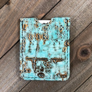 Blue, Gold and Black Leather Card Pouch/ID or Credit Card Holder