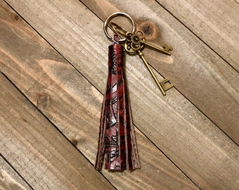 Red Leather Tassel, Handmade Western  Leather Purse Tassel, Genuine Leather Tassel, Red and Black Tassel, Leather Purse Accessory