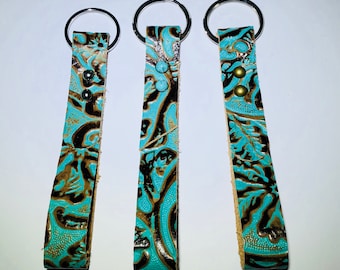 Genuine Leather Keychain Leather Western Floral Embossed  Keychain Leather Key Fob Leather Keychain Handmade Brown Keychain Leather