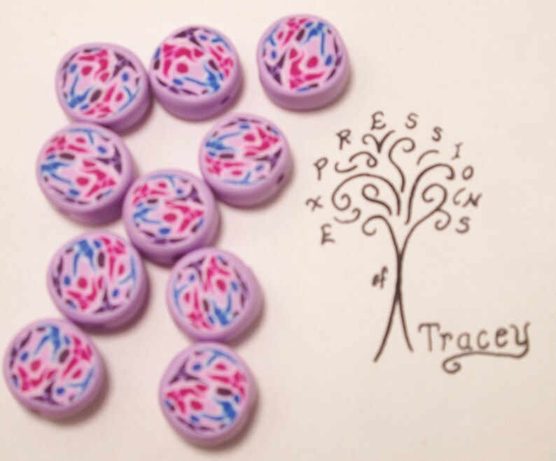 Pink Blue Purple Design Disc Polymer Clay Beads