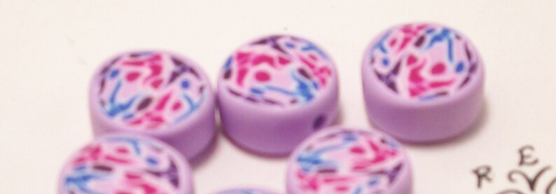 Pink Blue Purple Design Disc Polymer Clay Beads