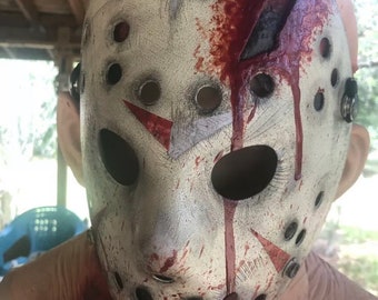 Máscara de Jason (parte 4), pintada a mano y personalizada, con salpicaduras de sangre.