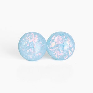 Sky blue sparkly stud earrings, Minimalist earrings with surgical steel posts, Handmade jewelry