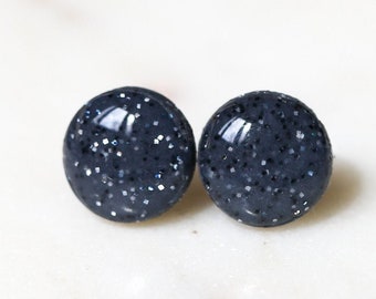 Dark grey stud earrings for gift, Hypoallergenic handmade jewelry with stainless steel posts