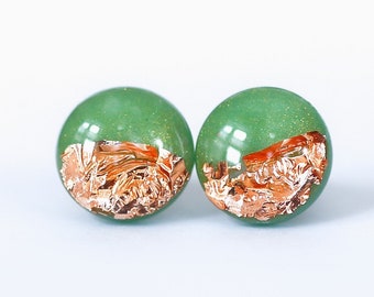 Emerald green surgical steel stud earrings, Hypoallergenic earrings for sensitive ears, Handmade jewelry