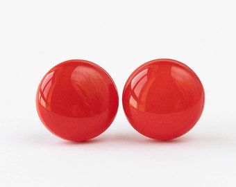 Small red stud earrings made with surgical steel posts, Hypoallergenic earrings for sensitive ears