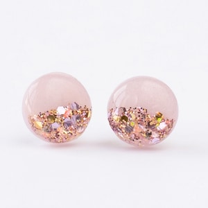 Rose Pink Glitter Stud Earrings: Hypoallergenic Stainless Steel