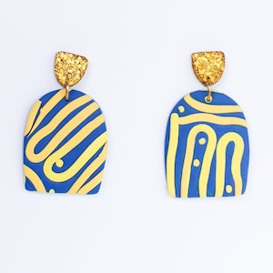 OLLIJEWELRY Blue & Yellow Statement Earrings: Handmade Surgical Steel Posts