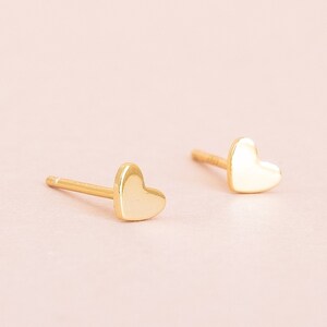 Minimalist second piercing stud earrings, 18k Gold heart studs, Delicate earrings for sensitive ears image 1