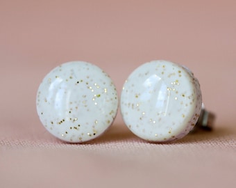 Delicate stud earrings White sparkle studs with surgical hypoallergenic stainless steel base, Birthday gifts