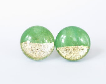 Emerald green stud earrings, Delicate emerald earrings with surgical hypoallergenic steel posts, Handmade jewelry