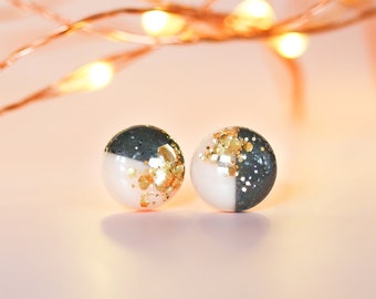 Granite and champagne surgical steel earrings, Hypoallergenic studs, Handmade jewelry, Gift for her