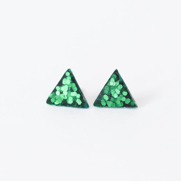 Minimalist triangle stud earrings with surgical steel posts, Handmade jewelry