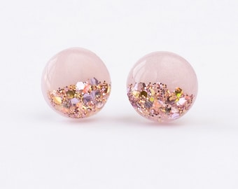 Rose Pink Glitter Stud Earrings: Hypoallergenic Stainless Steel