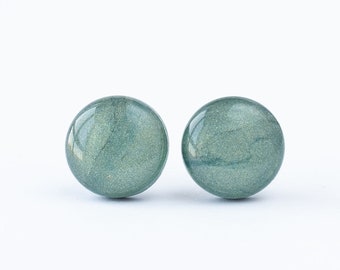 Green stellar studs, Hypoallergenic stainless steel earrings, Handmade polymer clay jewelry