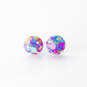 Confetti tiny stud earrings 8mm, Hypoallergenic earrings for sensitive ears, Handmade jewelry image 1