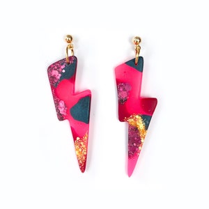 Flash statement earrings, Pink fashion earrings with colourful glitter, Handmade jewelry gift