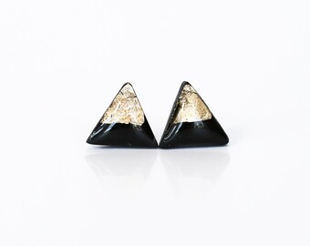 Black triangle stud earrings with hypoallergenic stainless steel posts, Birthday gifts