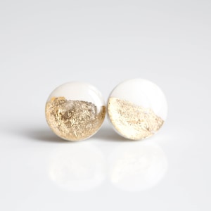 White gold foil stud earrings, Handmade jewelry gift for her, Hypoallergenic surgical steel studs