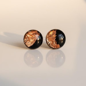 Black Rose Gold Stud Earrings for Sensitive Ears – Hypoallergenic Surgical Steel, Handmade Jewelry