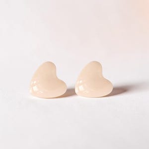 Beige Heart Stud Earrings for Sensitive Ears – Hypoallergenic Surgical Steel Handmade