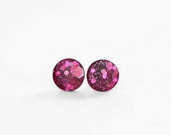 Tiny 8mm matte glitter stud earrings made with stainless steel posts, Hypoallergenic earrings for sensitive ears