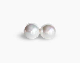 Pearl stud earrings with silver posts, Minimalist jewelry gift