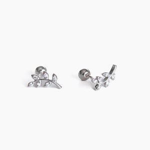 Dainty Leaf Screw Back Earrings in Sterling Silver, Birthday gifts image 3