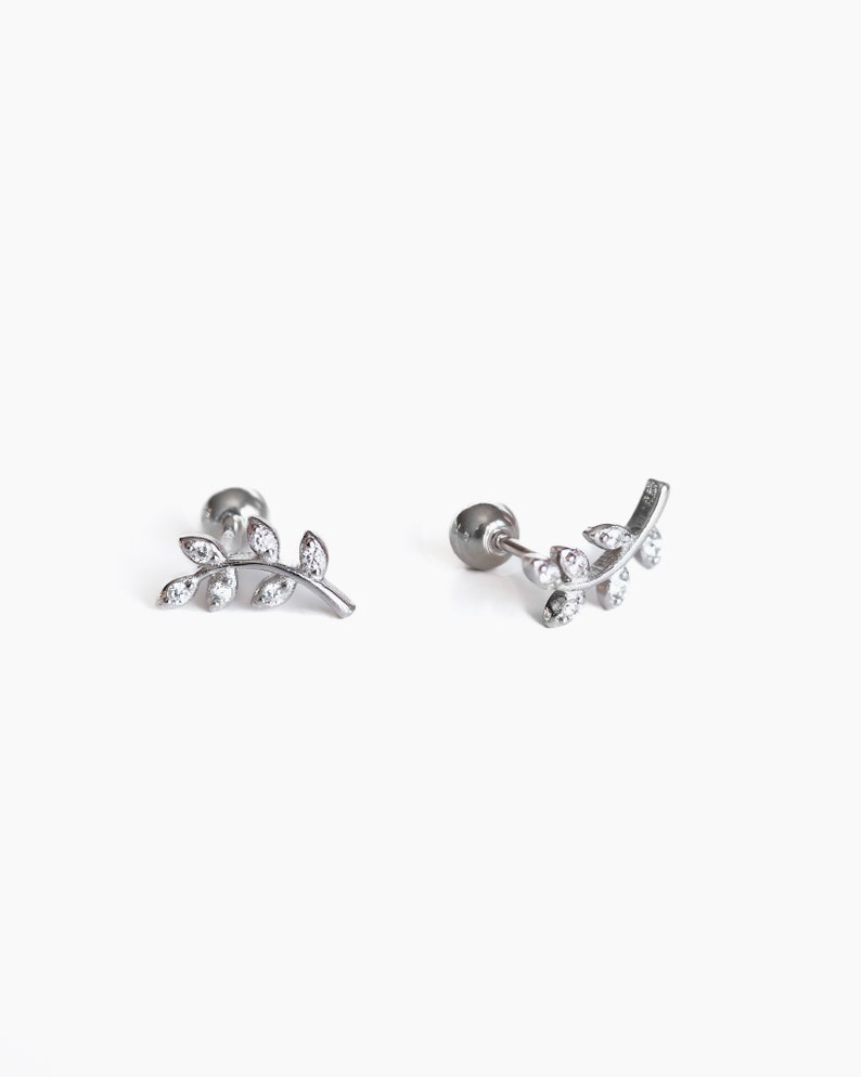 Dainty Leaf Screw Back Earrings in Sterling Silver, Birthday gifts image 3