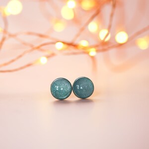 Green stellar studs, Hypoallergenic stainless steel earrings, Handmade polymer clay jewelry image 3