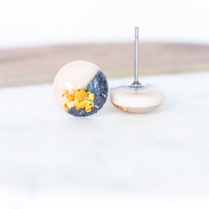 Granite and champagne surgical steel earrings, Hypoallergenic studs, Handmade jewelry, Gift for her image 10