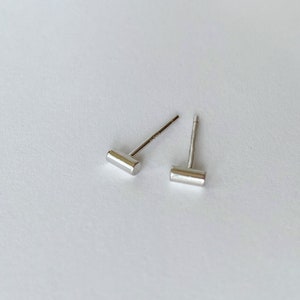 Tiny bar stud earrings, Sterling silver earrings, Handmade jewelry image 4