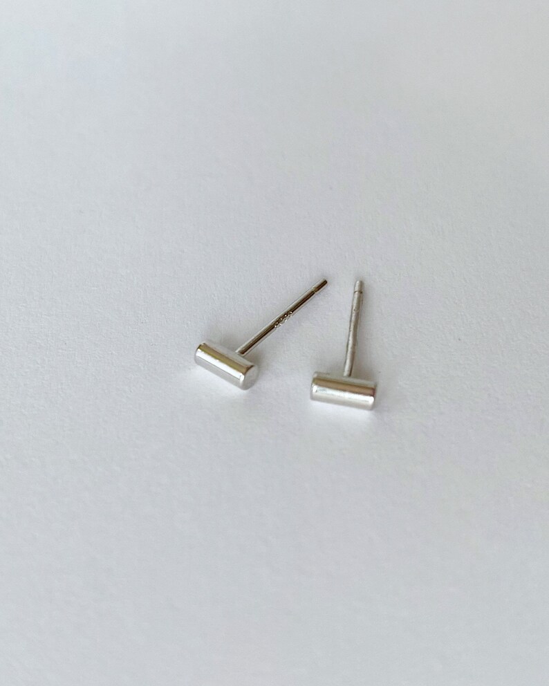Tiny bar stud earrings, Sterling silver earrings, Handmade jewelry image 4
