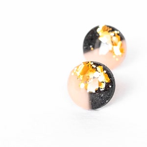 Granite and champagne surgical steel earrings, Hypoallergenic studs, Handmade jewelry, Gift for her image 7