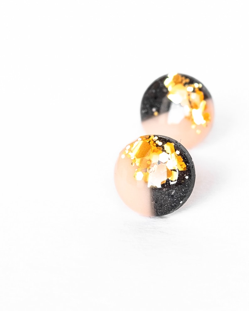 Granite and champagne surgical steel earrings, Hypoallergenic studs, Handmade jewelry, Gift for her image 7