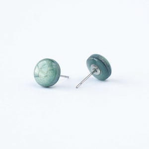 Green stellar studs, Hypoallergenic stainless steel earrings, Handmade polymer clay jewelry image 9