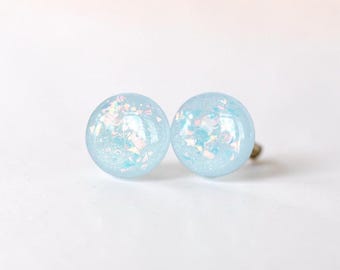 Sky Blue Sparkle Stud Earrings – Minimalist Hypoallergenic Jewelry for Sensitive Ears