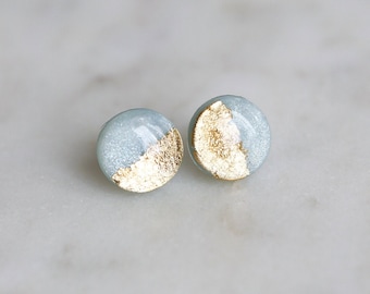 Surgical steel blue gold foil studs earrings, Minimalist earrings with surgical steel posts, Handmade jewelry, Gift for her